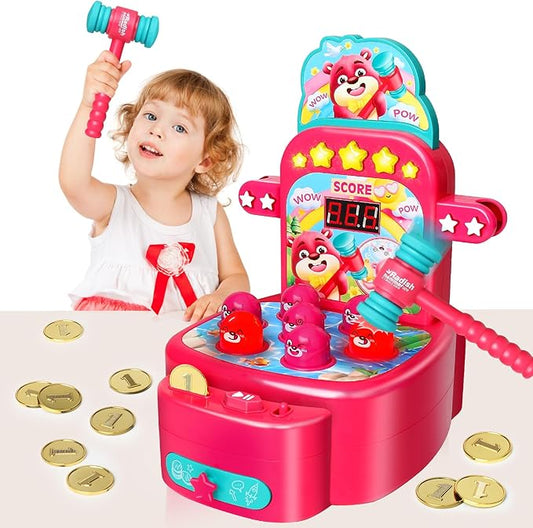 Yerloa Whack Game for Toddlers 2 3 4 5 Year Old Boy Girl Kids Easter Birthday Gift, Toys for Ages 2-4 4-6 Learning Interactive Educational Cause and Effect Toys with 2 Hammers, Music & Light