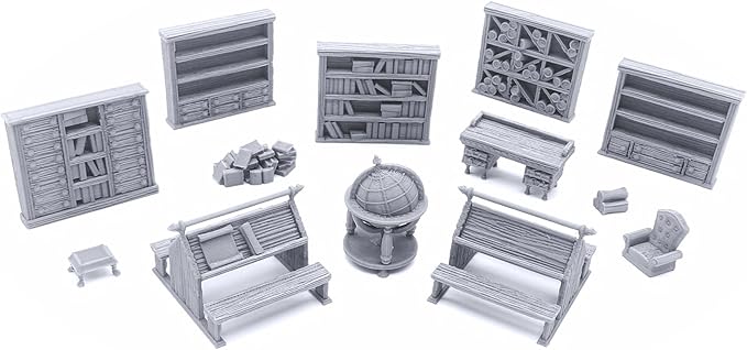 Library Furniture - DND Terrain Compatible with Dungeons and Dragons, 28mm Miniature Wargaming, Tabletop RPGs, Wargame Scenery