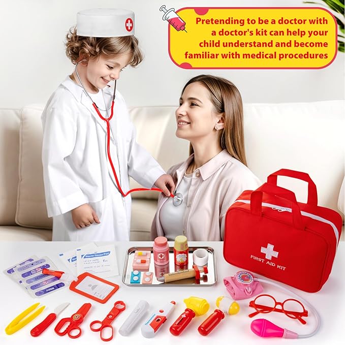 Doctor Kit for Kids, 36 Pcs Pretend Kids Doctor Playset kit for Toddlers 3-5 with Medical Bag & Real Stethoscope ,toddler doctor play set for Boys and Girls Fun Role Playing Game Doctor Play Gift