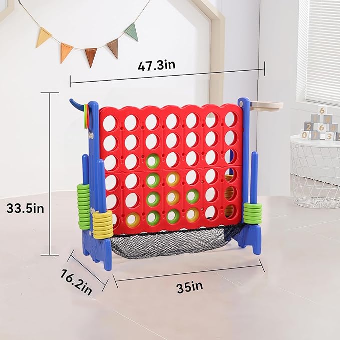 Giant 4 Row Game with Carrying Bag and Mesh Fabric .Giant 4-to-Score Game Set Suitable for Indoor and Outdoor Holiday Parties and Family Gatherings.( Blue red)