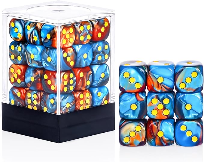 36 Pieces 12mm 6 Sided Mini Dice Set,Two Colours D6 Game Dice Set,6 Sided Standard Game Dice for Board Games Dice Games Classroom Teaching Dices Game,with Portable Gaming Box(Orange & Blue)