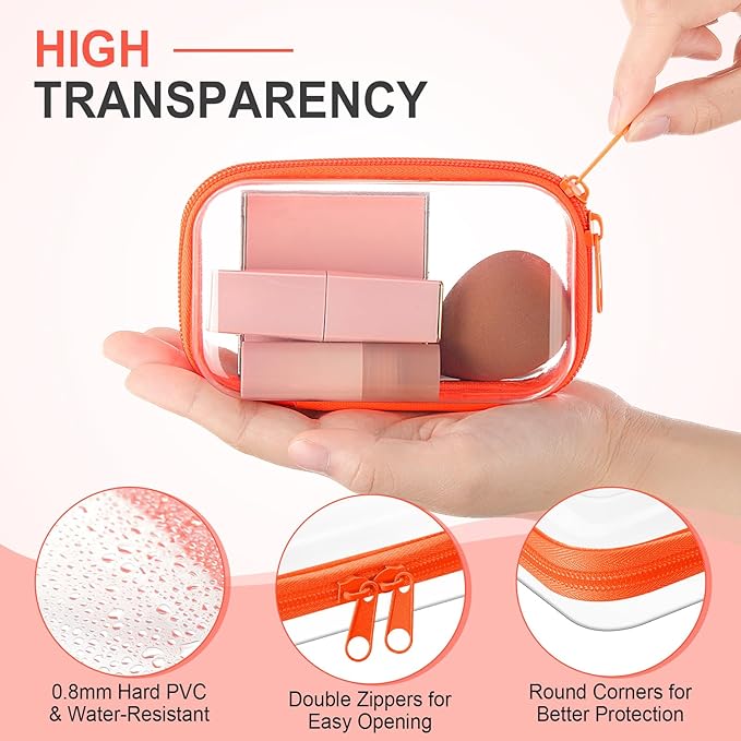 Hoolerry 4 Pcs Hard Clear Zipper Case Transparent Cases for Snacks Makeup Bag Plastic Storage Box Containers for Building Blocks, Puzzles, Cosmetics(Fluorescent,5 x 3 x 2 in)