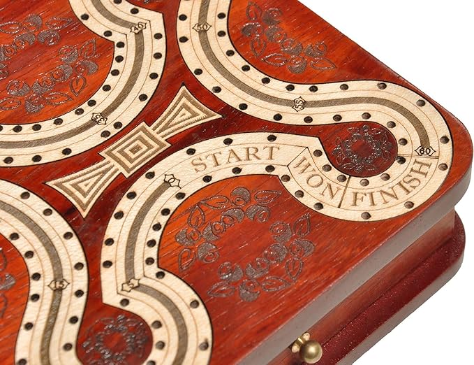 PALM ROYAL HANDICRAFTS 2 Track Wooden Cribbage Board- Two Player Cribbage (60 House) - Alphabet X Track Cribbage Board-2 Decks of Cards and pegs Available (5.5 x 5.5 Inches Small).