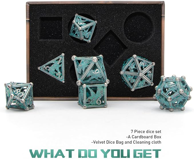 DND Dice HNCCESG Dice Set Eagle Design of 7PC,Metal Dice Hollow D&D Dice for Dungeons and Dragons, D D Gift for RPG Role Playing(Blue)