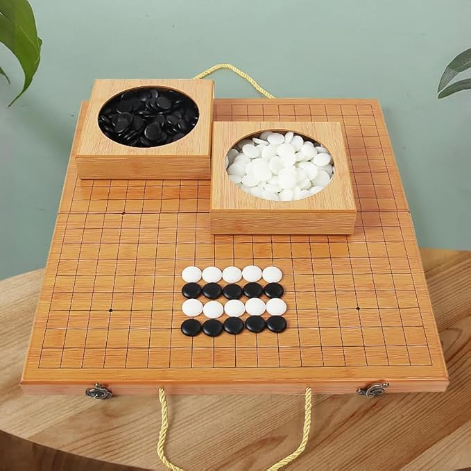 19 x19 Folding Go Bowls and Imitation Jade Go Pieces - Classic Strategy Board Game (Weiqi)