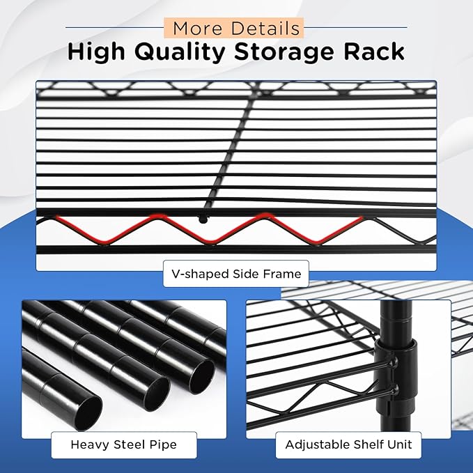 FDW 6-Shelf Adjustable,Storage Shelves Wire Shelving Shelving Unit Metal Shelves Storage Shelf,13" D x 23" W x 59" H,Black