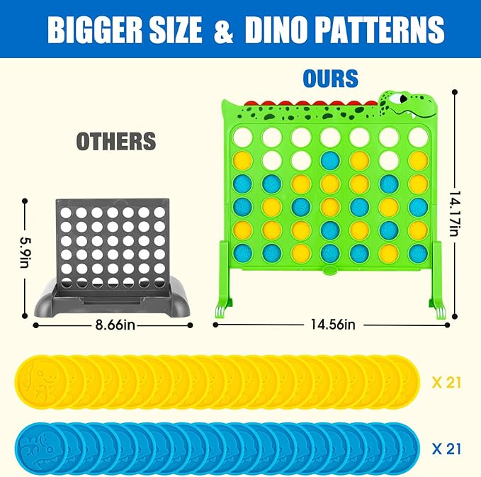 Aywewii Dinosaur Toys 4-in-a-Row Connect Games 1.1 FT Large Size Strategy Board Games Portable Collapsible Trave Games Toddler Gifts for Boys Girls Family Games for Kids and Adults Ages 3+