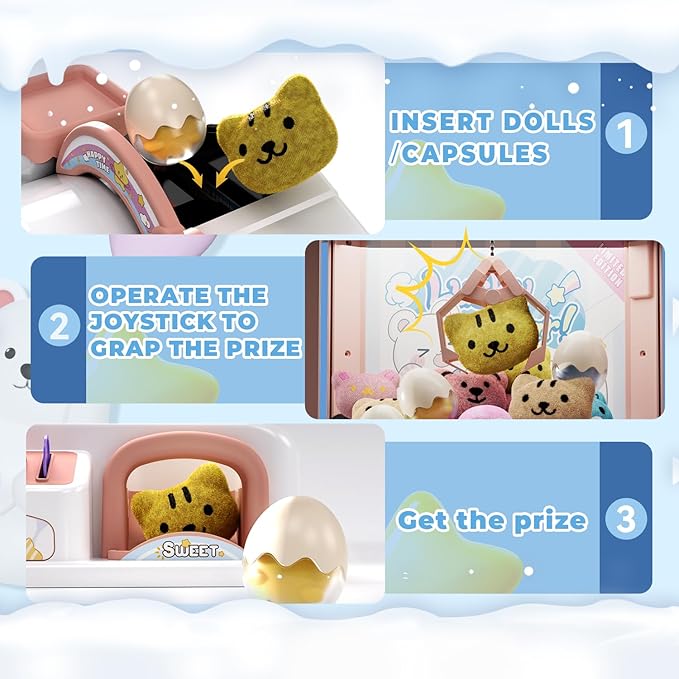 Claw Machine for Kids, Snow Bear Theme Mini Vending Machine for Girls Age 6-8, Candy Grabber Dispenser Toy Machine for Boys, Girl's Birthday Gifts for Age 3+, Fun Toys Perfect for Family, Party