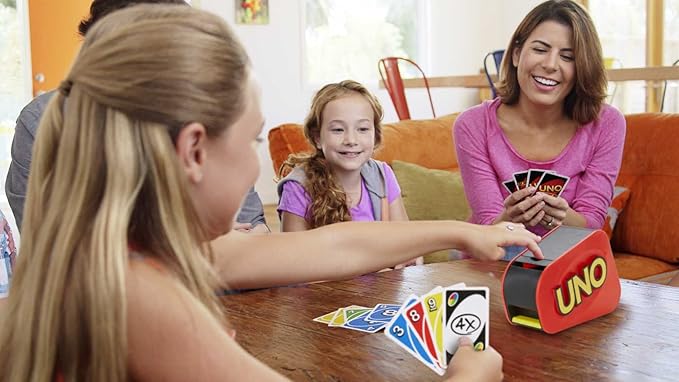UNO Extreme Card Game Featuring Random-Action Launcher with Lights & Sounds & 112 Cards, Kid, Teen & Adult Game Night Gift Ages 7 Years & Older, GXY75