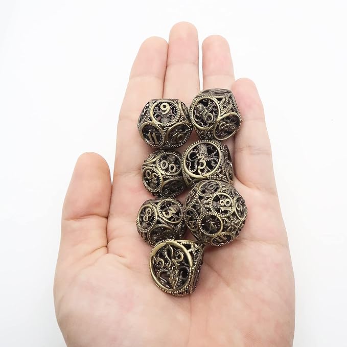 DND Dice,Hollow D&D Metal Dice,Unique Round Ball Design Octopus Dice with Gift Box for Dungeons & Dragon Gaming,7 PCs Steampunk Polyhedral D and D Dic (Ball Octopus Bronze)