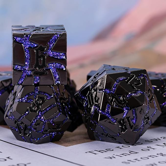 DND Crack Stripe Dice,Metallic Glitter Dice Set with Gift Box,Metal Polyhedral D&D Dice for Role Playing Game