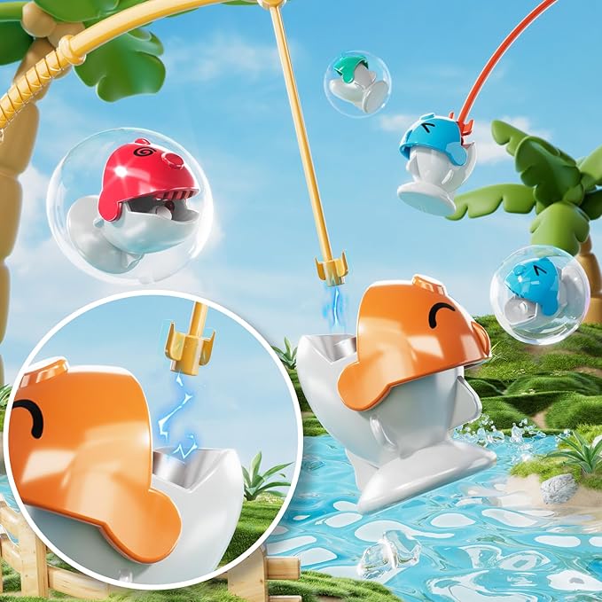 Magnet Fishing Game for Kids Toddlers Aged 3 4 5 6 7 8 - Fishing Toys with 48 Fishes Toys, 8 Poles, Rotating Board Game with On-Off Music, Educational Birthday Gifts for Boys Girls 1-3 (Pink)