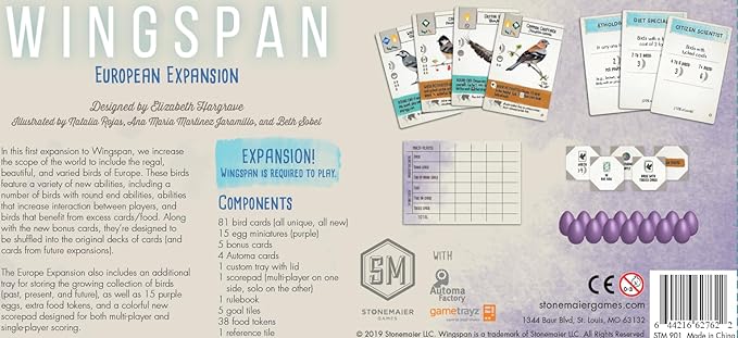 Stonemaier Games: Wingspan European Expansion | Add to Wingspan (Base Game) | 81 Unique New Birds, New Egg Color | 1-5 Players, 70 Mins, Ages 14+