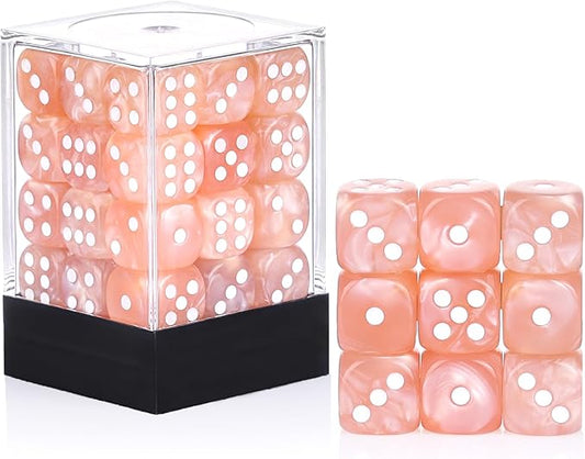 36 Pieces 12mm 6 Sided Mini Dice Set,Pearl Pattern D6 Game Dice Set,6 Sided Standard Game Dice for Board Games Dice Games Classroom Teaching Dices Game,with Portable Gaming Box(Millennial Pink)