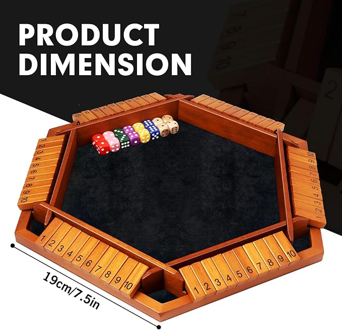 Upgraded 1-6 Players Shut The Box Dice Game, Wooden Board Table Family Game for Kids and Adults with 16 Dice, Classic Tabletop Math Game for Pub Classroom Party, Gift for Christmas Birthday