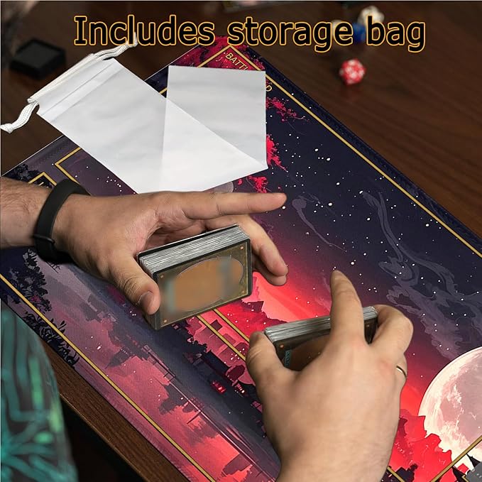 MTG Playmat Stitched Edges, MTG Play Mat for MTG TCG 24 x 14 inches Trading Card Inked Game Playmats with Storage Bag Smooth Rubber Surface Battle Game (Playmat 3)