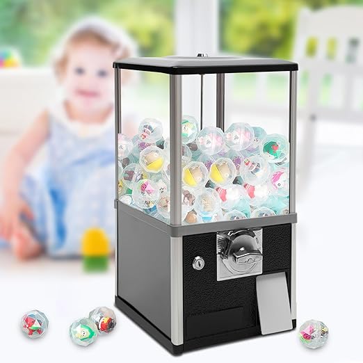 25 Cents Coin Operated Vending Machine, 20.87" Height Commercial Candy Gumball Machine Huge Load Capacity Candy Vending Machine, Big Capsule Vending Machine for 1.77-1.97in Ball Diameter (Black)
