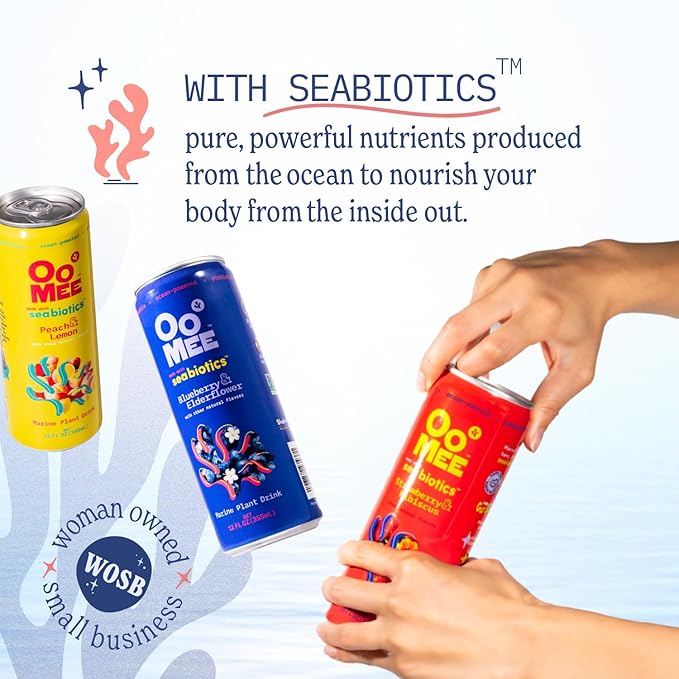 OoMee Prebiotic Drink | Blueberry & Elderflower | Plant-Based Vegan Beverage with Marine-Sourced Agar Prebiotics (Seabiotics) for Digestive & Gut Health Functional Drink – 12oz Cans, 12-Pack