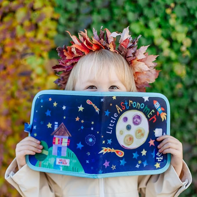 Jaq Jaq Bird Erasable Doodle Pad for Kids - Reusable Mess-Free Coloring and Toddler Learning Toys Set - Chalkboard and Drawing Books - Includes 4 ButterStix Chalks - Space