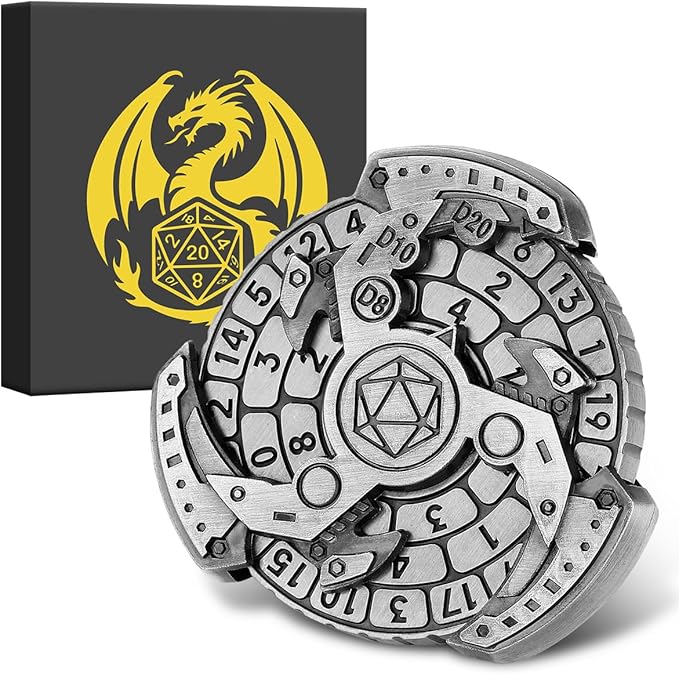 Spinner DND Dice Set, 7-in-1 Fingertip Gyro Metallic D&D Dice, DND Starter Set, Roulette Dice Spinner for DND Dice Set, D&D Gifts with Gift Box, Role Playing Game Board Game Accessories, Silver