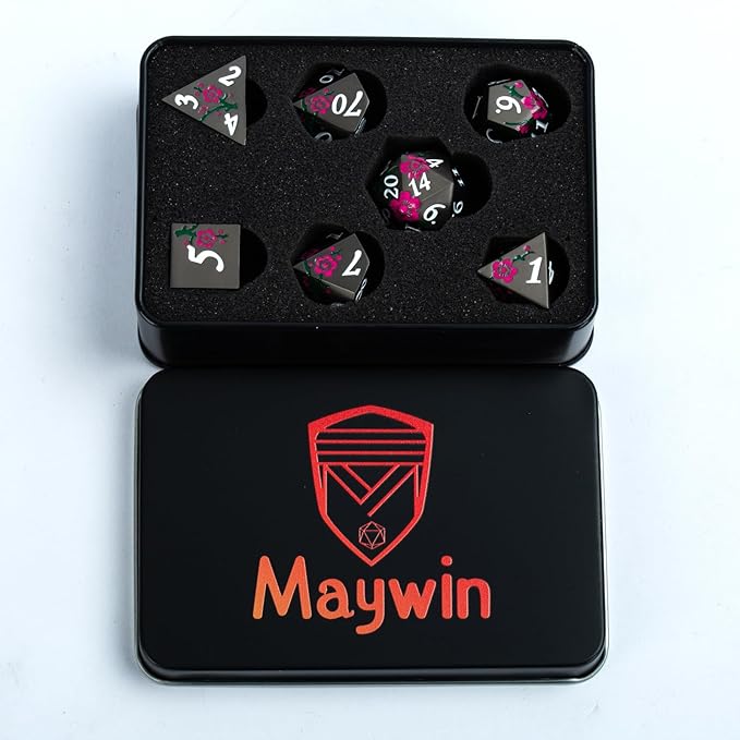 Metal DND Dice Set, 7 PCS With Gift Case for Dungeons and Dragons, Solid Metal Dice for Tabletop Game (Pearl Gun-Pink-Green)