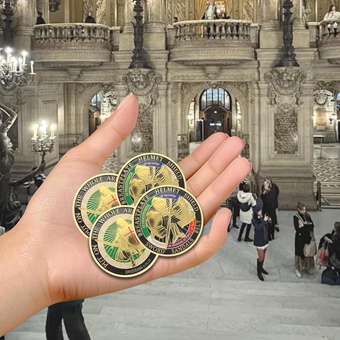 Armor of God Coin Challenge Coin Round Commemorative Coins Put on The Whole Armor of God Souvenir Prayer Metal Christian Coin for Military Church Party Collectors (Edition A - 3 Pcs)