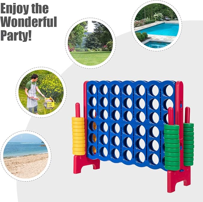Costzon Giant 4-in-A-Row, Jumbo 4-to-Score Giant Game Set for Kids & Adults, Indoor Outdoor Yard Connect Game, 3.5FT Tall with 42 Jumbo Rings & Quick-Release Slider, Perfect for Family & Party Games