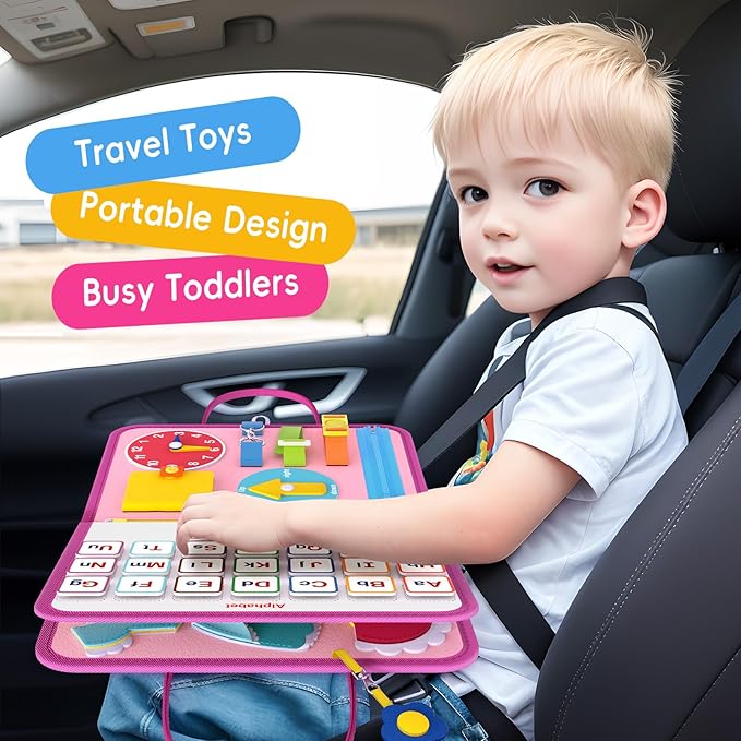 Freebear Busy Board Toddler Travel Toys Sensory Toys for Toddlers 1 2 3 4, Montessori Learning Toys for Toddlers Activities Board, Educational Toys for 3 4 Year Old Boys Girls Gift, Princess