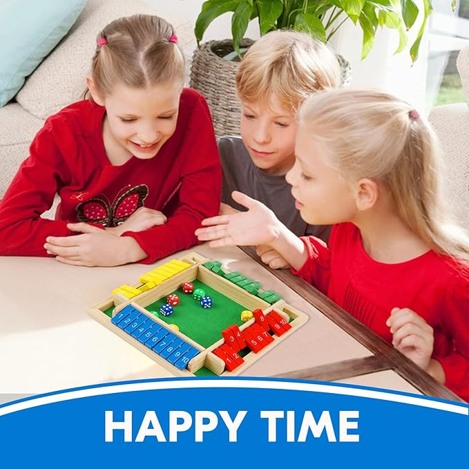 2 Pack Shut The Box Game, 2-4 Play Wooden Dice Math Games for Adults and Kids, Shut The Box Board with 8 Dices for Classroom, Home, Party, Pub