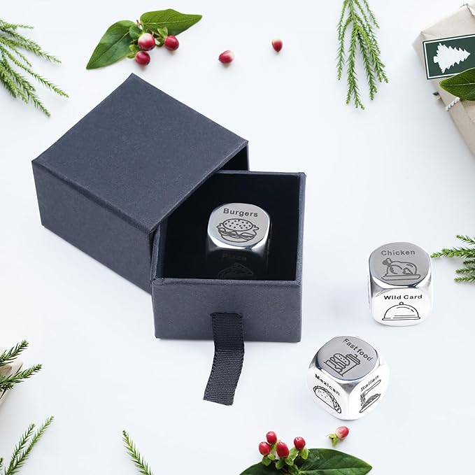 Food Decision Dice-Stainless Steel 1PCS - Funny Gifts for Him Her, Boyfriend Girlfriend, Husband Wife/Anniversary, Valentines, Christmas, Birthday Stocking Stuffers