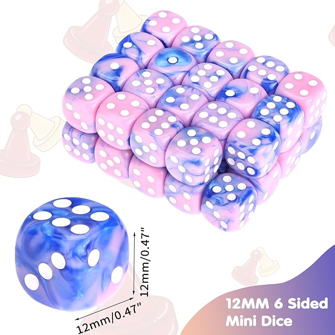 36 Pieces 12mm 6 Sided Mini Dice Set,Two Colours D6 Game Dice Set,6 Sided Standard Game Dice for Board Games Dice Games Classroom Teaching Dices Game,with Portable Gaming Box(Pink & Blue)