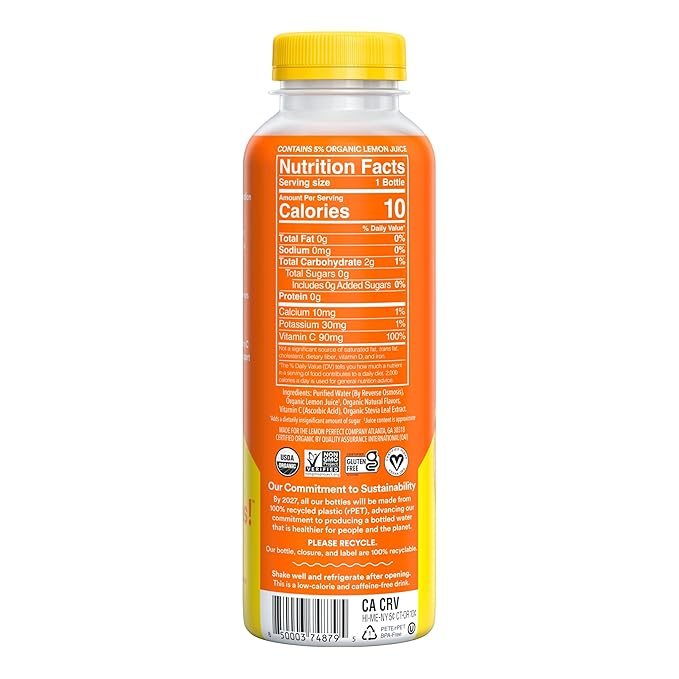 Lemon Perfect Peach, Flavored Lemon Water, Organic, Zero Sugar, Healthy Hydration Drinks, 15.2 fl oz Bottles (12-Pack)