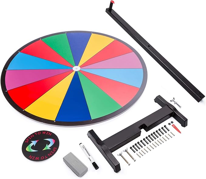 24 Inch Heavy Duty Spinning Prize Wheel - 14 Slots Color Tabletop Roulette Wheel of Fortune - Spin the Wheel with Dry Erase Marker and Eraser Win - Spinner Wheel Game for Carnival and Trade Show