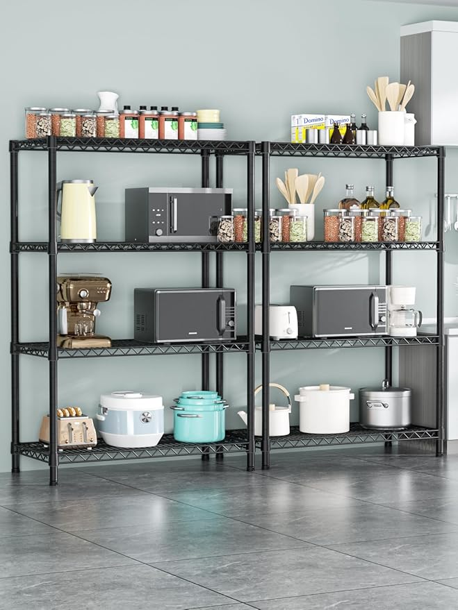 4 Tier Heavy Duty Shelves Adjustable Storage Shelf Organizer Metal Garage Wire Shelving Unit Pantry 18" D x 36" W x 59" H,Black