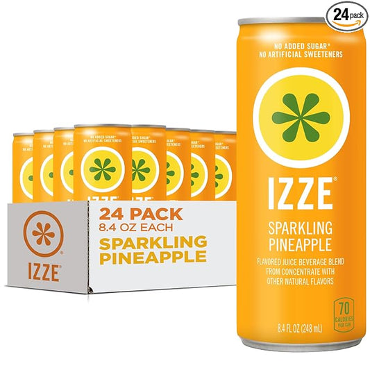 IZZE Sparkling Water Juice Beverage Blend, Pineapple, No Sugar Added, 8.4 FL OZ, 24 Cans