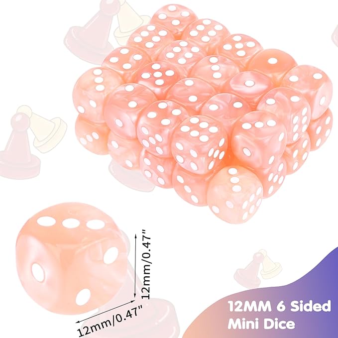 36 Pieces 12mm 6 Sided Mini Dice Set,Pearl Pattern D6 Game Dice Set,6 Sided Standard Game Dice for Board Games Dice Games Classroom Teaching Dices Game,with Portable Gaming Box(Millennial Pink)