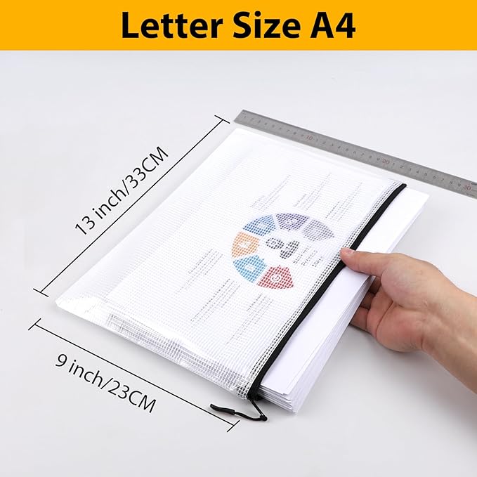 24pcs A4 Mesh Zipper Pouch File Bags, Black Reusable Zipper Bags for Organizing Storage, Waterproof Puzzle Bag, Zipper File Bags for Board Game Storage and School Office Supplies