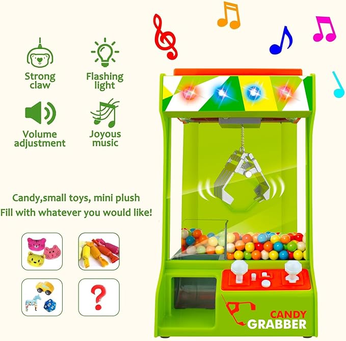 POCO DIVO Claw Machine Arcade Grabber, Plushies Gift Candy Prize Figures Capsules Dispenser, Flashing Lights Adjustable Game Music, Battery USB Power Crane, Kids Boys Girls Classic Treats Vending Toy