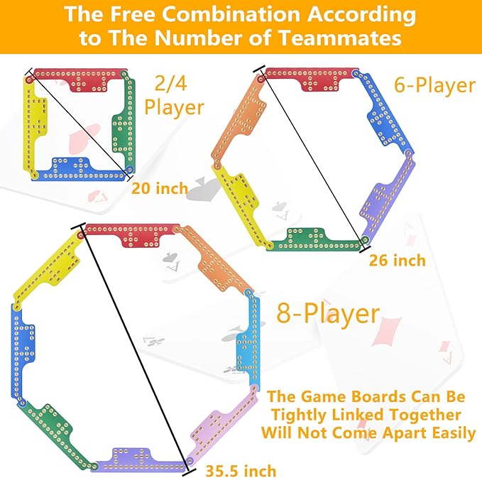 Jokers and Marbles Board Game Pegs and Jokers Card Game for 2-8 Players, Colorful Double-Side Painted Solid Wood Game Boards with 8 Color 48 Marbles 4 Decks of Cards Game Set