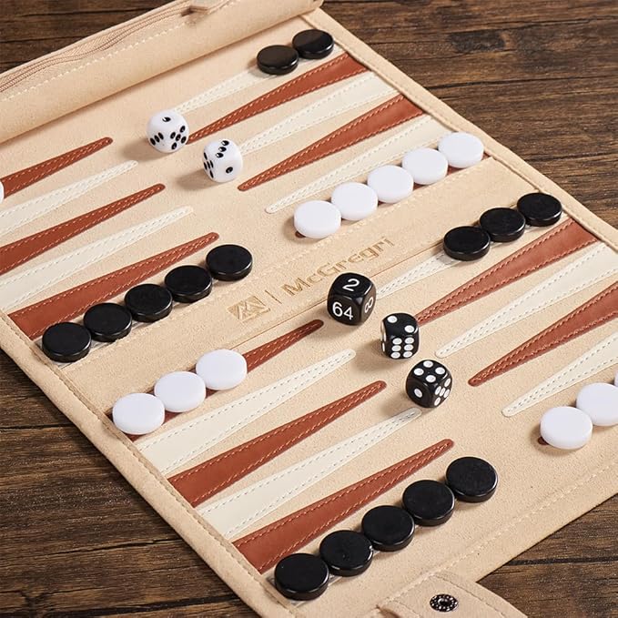 Backgammon Game Set - Roll up Board Games- Portable Travel Backgammon for Companion. Multiple Colors