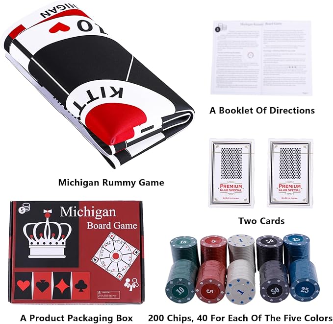 23.6 Inches Tripoley Game Tripoli Board Game Anti-Slip Mat,Combination of Michigan Rummy, Hearts and Poker,200 Pokers,2 Boxes of Cards,1 Storage Bag