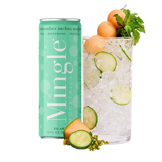 Mingle Mocktails Cucumber Melon Mojito, Premium Non-Alcoholic Drinks, Refreshing Pre-Mixed Drinks, Healthy Alternatives, Canned Mocktails, 12 fl. oz. Cans, Pack of 24