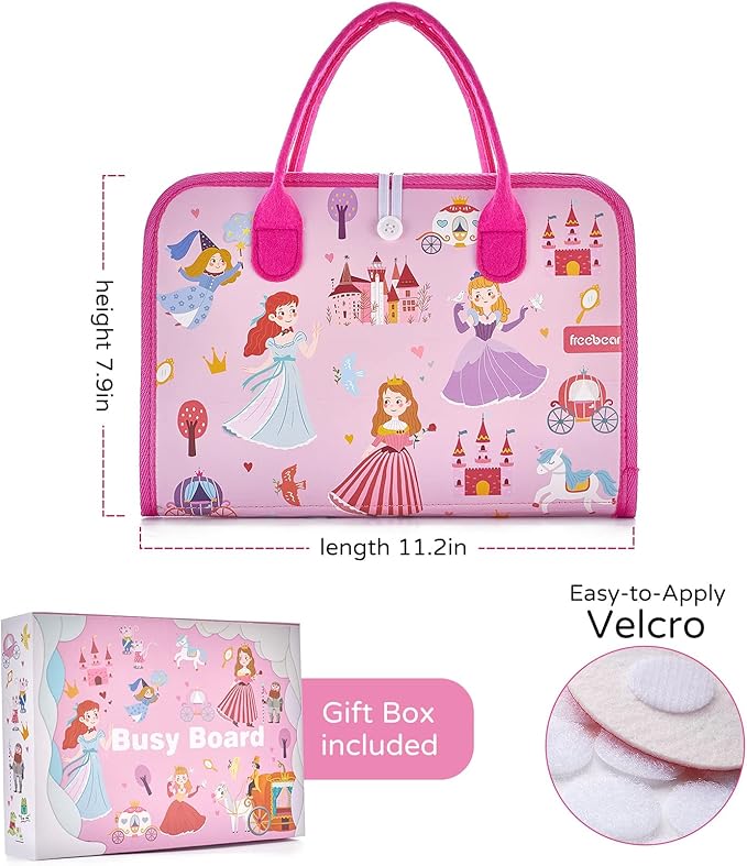 Freebear Busy Board Toddler Travel Toys Quiet Book Sensory Board for Toddlers 1 2 3 4, Montessori Educational Toys for 3 4 Year Old Girls Boys Gift, Princess