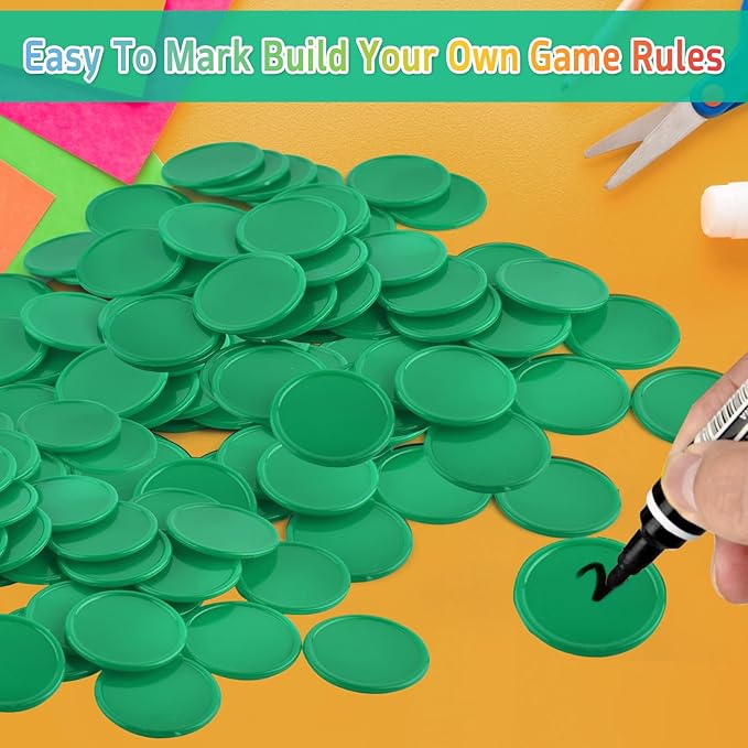 Coopay 1000 Pieces 1 Inch Bingo Chips Bulk, Bingo Markers for Math Practice, Plastic Learning Counters Disks Counting Discs and Poker Chips Game Tokens Kids Reward (Green)