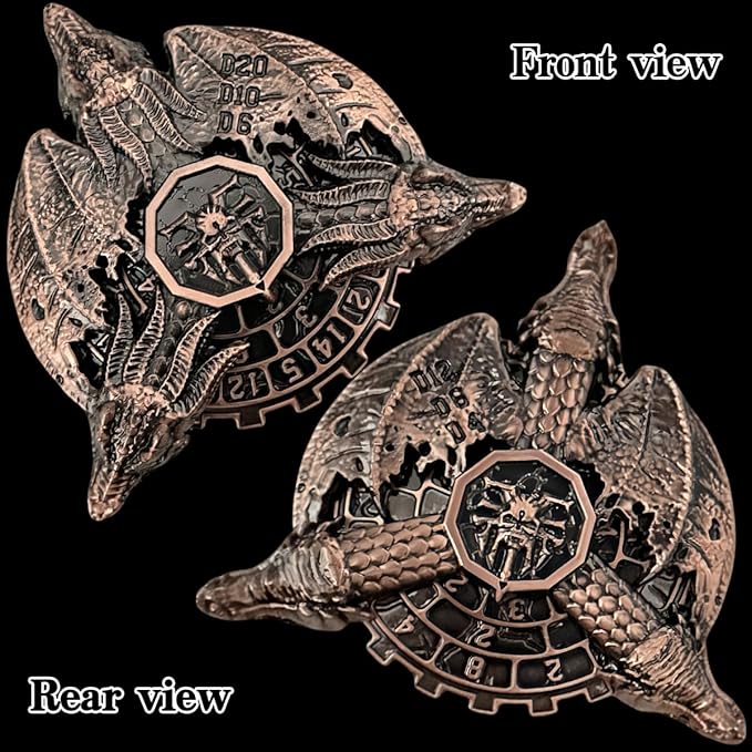 Metal Dragon Dice Set DND Unique Roulette Dice, D4,D6, D8, D10, D12,D20,D% 7-in-1 Metal dice, Perfect for D&D Dungeons and Dragons, RPG and Pathfinder Role Playing Games(Antique Red Copper)