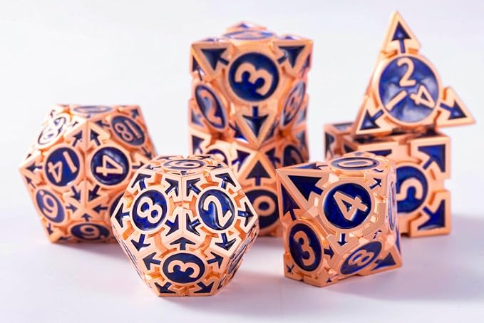 Rare Rose Gold 7-Die Metal DND Dice Set Dungeons and Dragons Dice with Gift Box, Role Playing Game Dice Polyhedral Metal D&D Dice D20 D12 D10 D% D8 D6 D4 for Pathfinder Warhammer MTG RPG Board Game