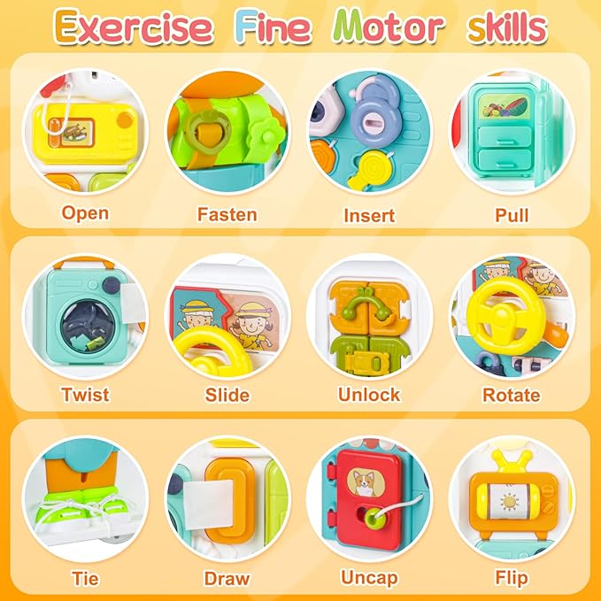 Busy Board for 3 Year Old, Early Educational Learning Toys for Toddlers 2-3, Toddler Busy Board Travel for 24 Month Age, Fine Motor Skills Toys for 2 Year Old, 2st Birthday Gifts Boy