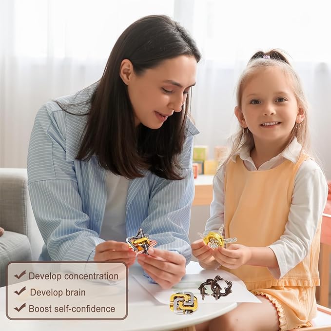 12 PCS Brain Teaser Puzzles Metal Puzzle Logic Metal Puzzle for Adult Lock Puzzles Gift for Adults Teenagers Kids