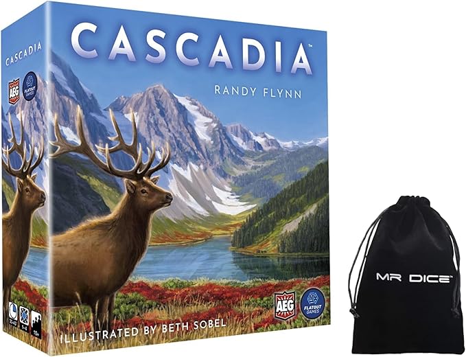 Cascadia Board Game Bundle with Mr Dice Drawstring Bag