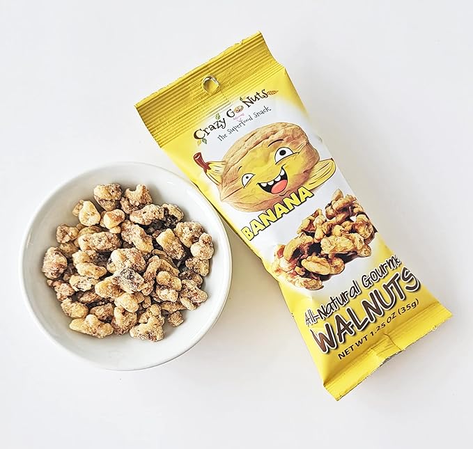 Crazy Go Nuts Walnuts - Banana, 1.25 oz (12-Pack) - Healthy Snacks, Vegan, Gluten Free, Superfood - Natural, Non-GMO, ALA, Omega 3 Fatty Acids, Good Fats, and Antioxidants